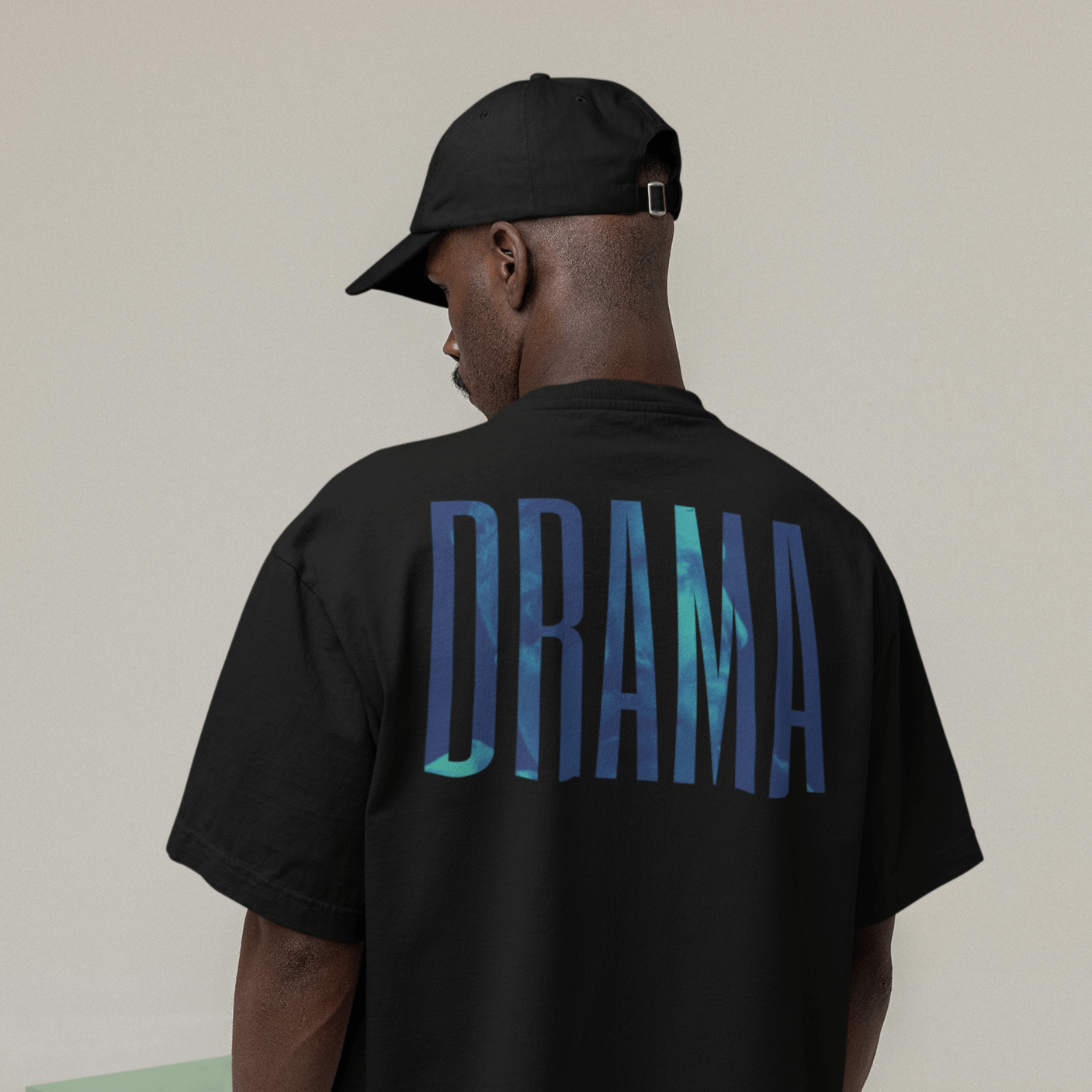Man wearing DRAMA Rose Logo Tee back side