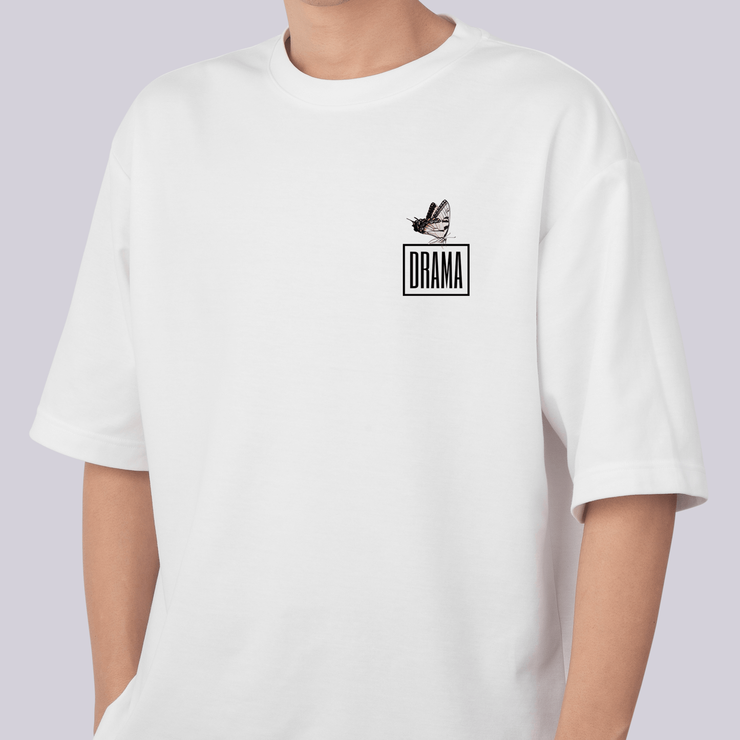 Man wearing DRAMA Butterfly Tee