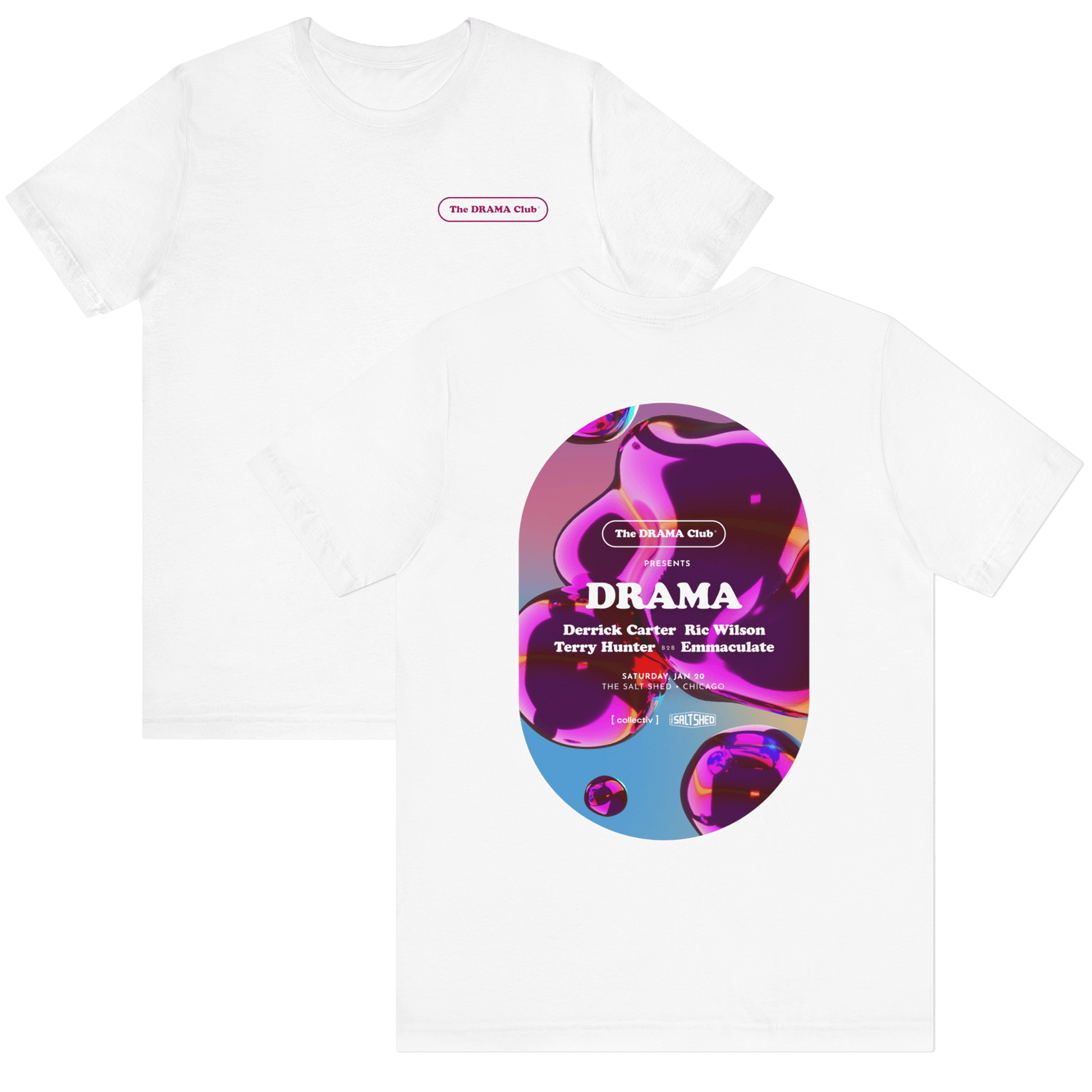 Front and back side view of DRAMA Club Tee