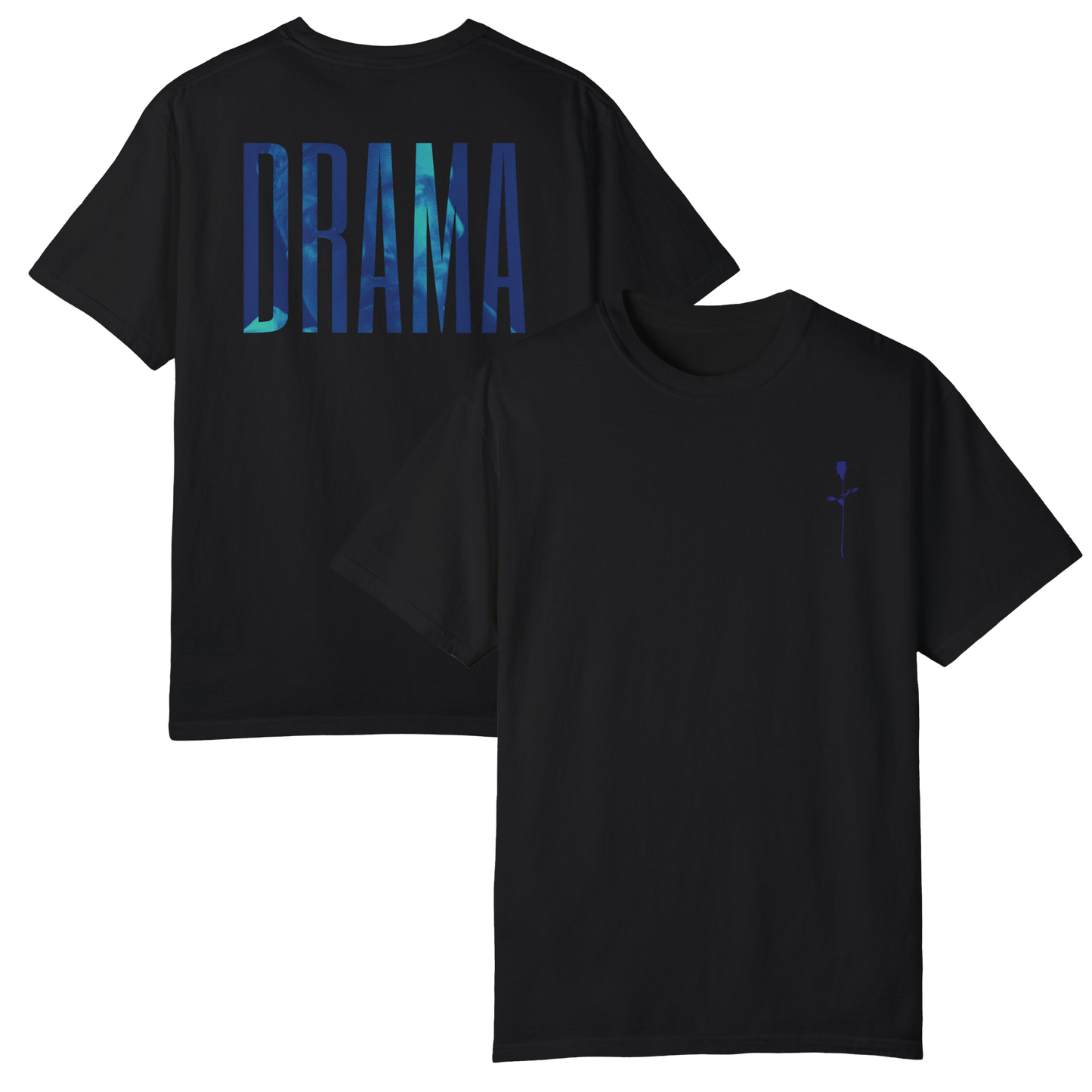 Front and back side view of DRAMA Rose Logo Tee