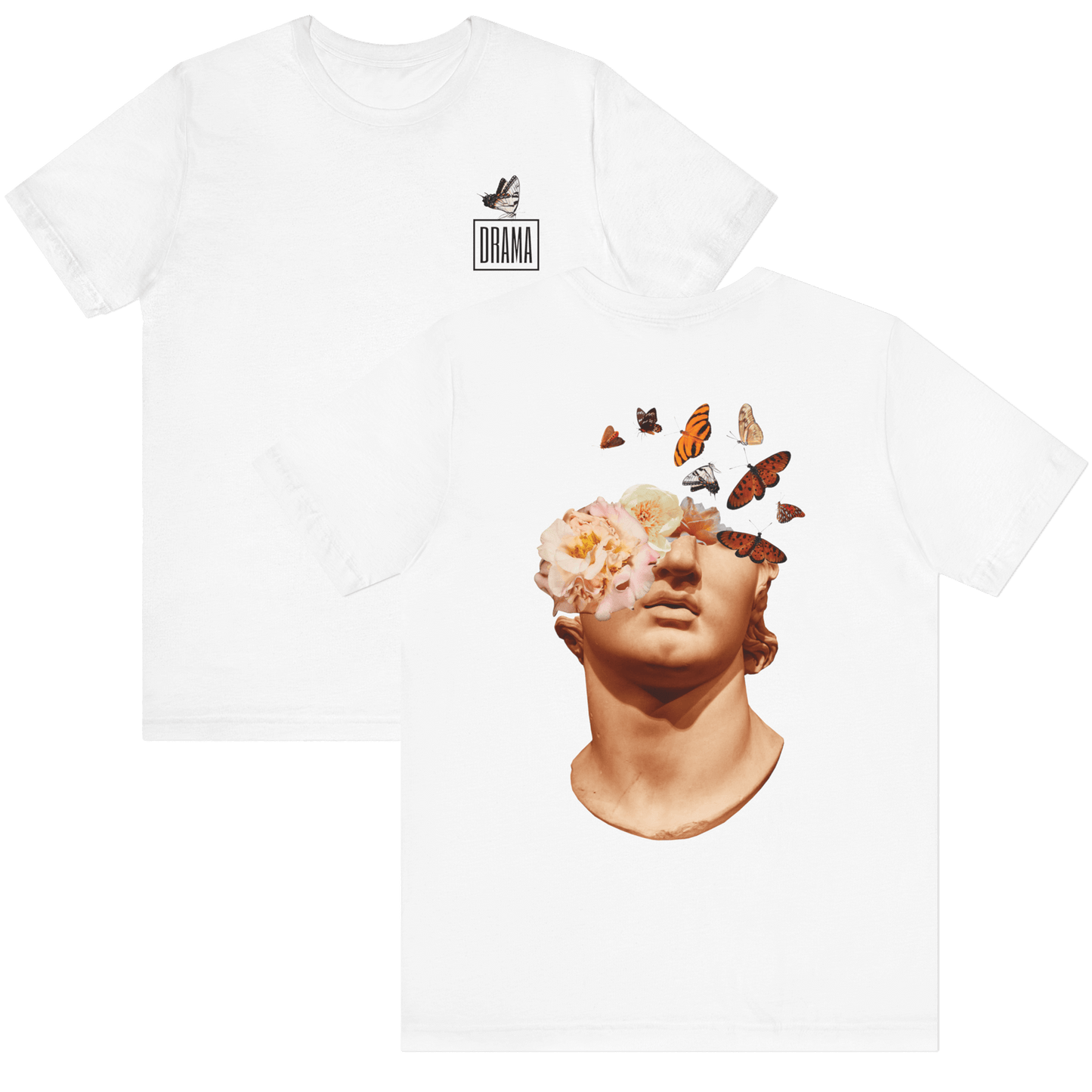 Front and back side view of DRAMA Butterfly Tee
