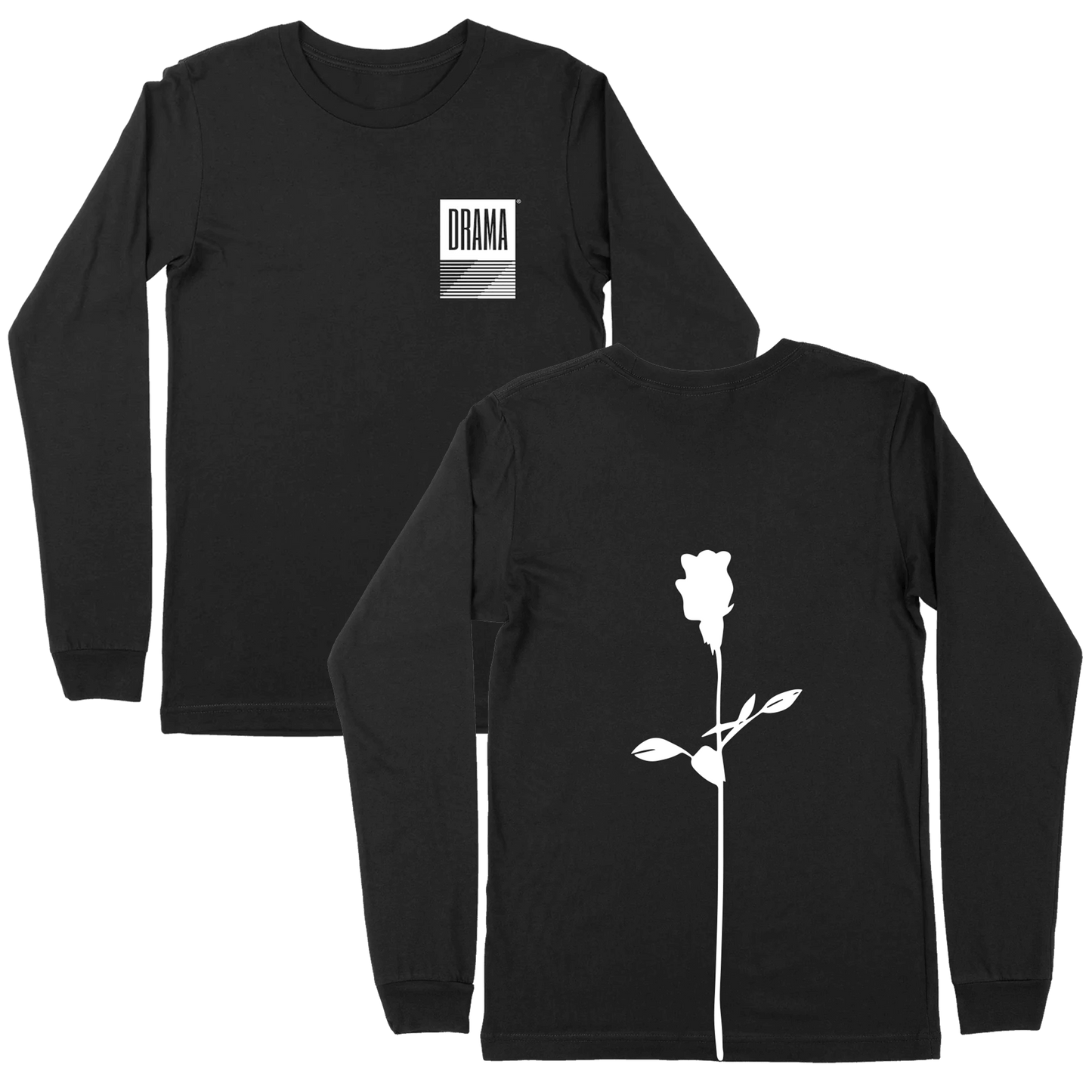 Front and back side view of DRAMA Rose Long Sleeve Tee
