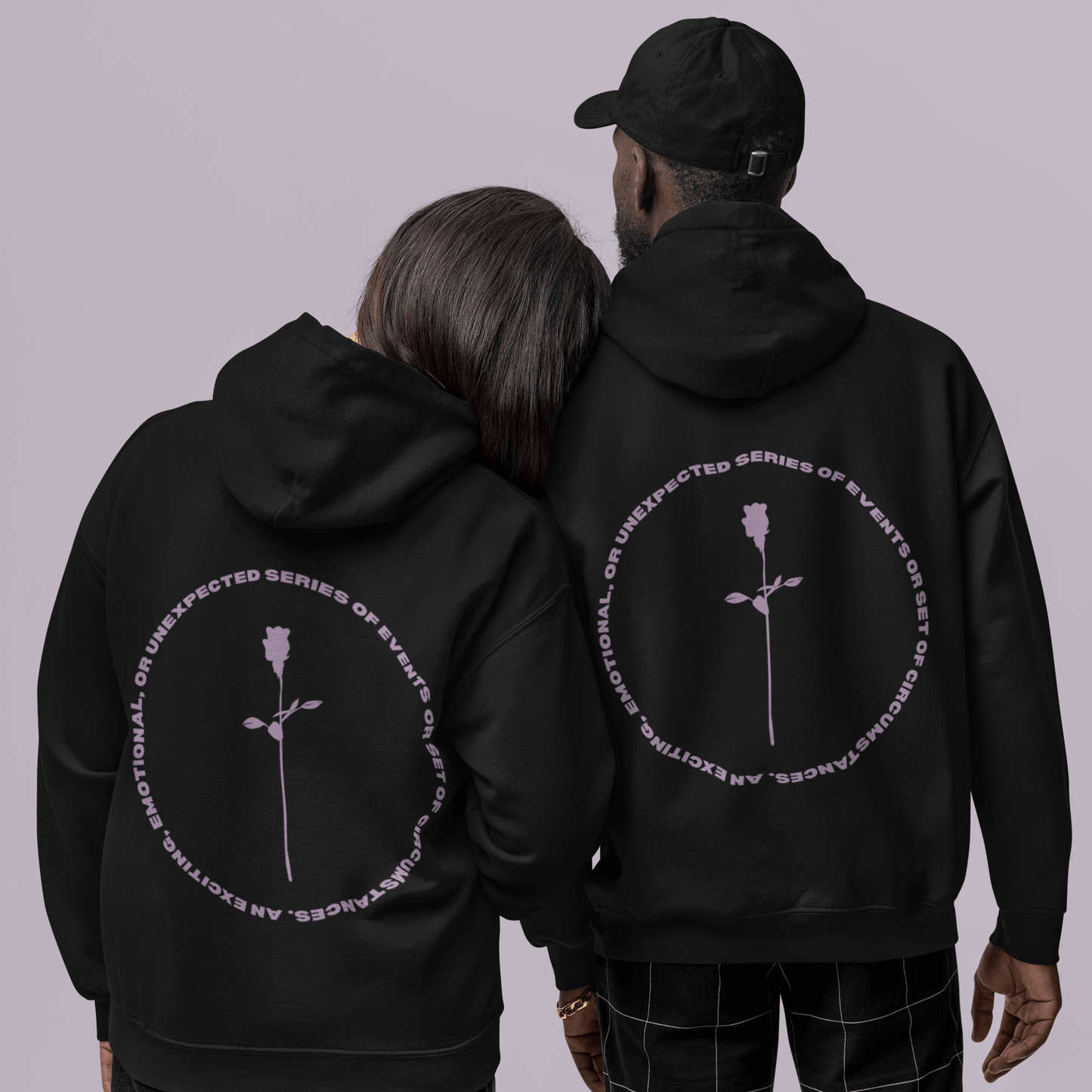 Back side view of DRAMA Definition Hoodie in navy