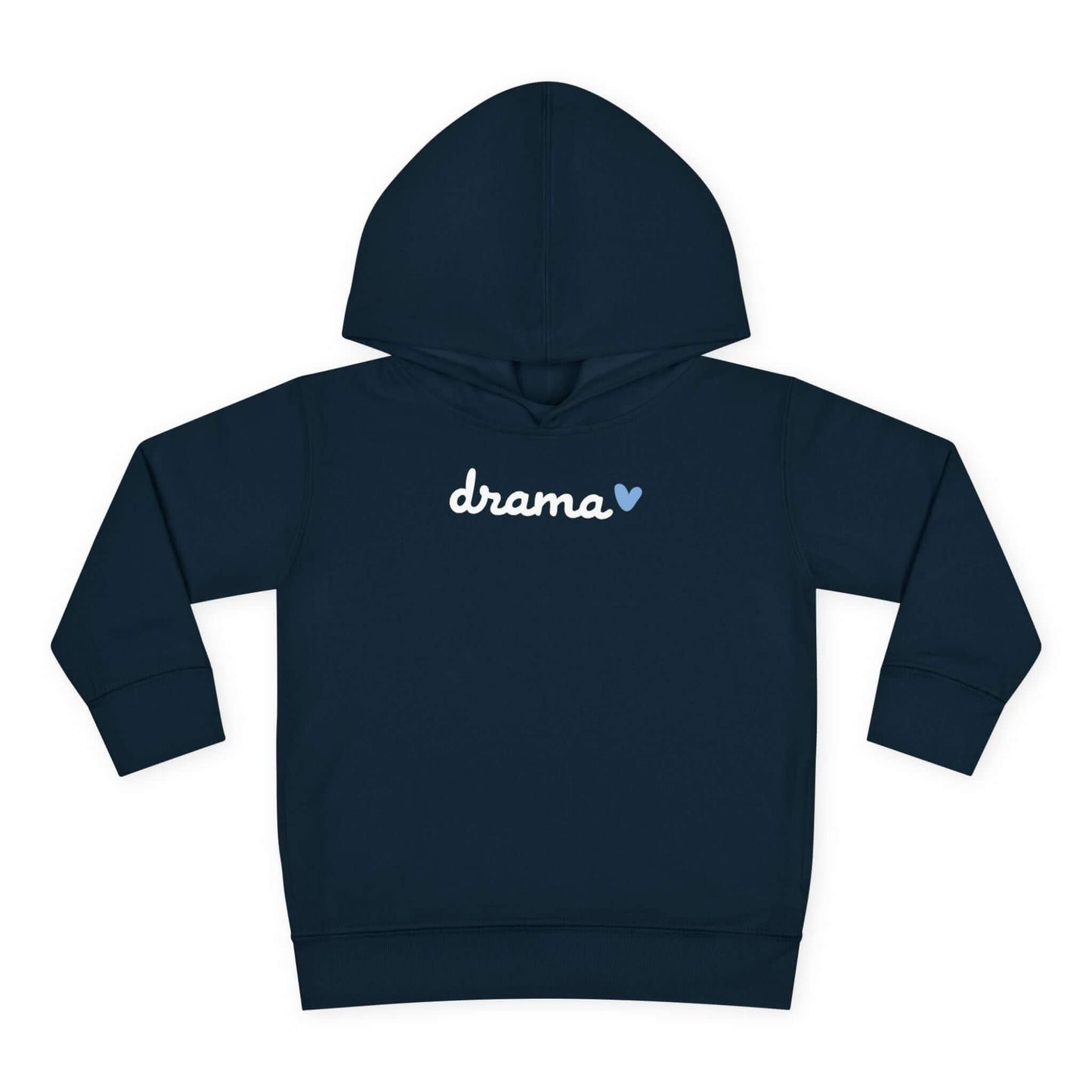 Front side view of DRAMA Toddler Hoodie in navy