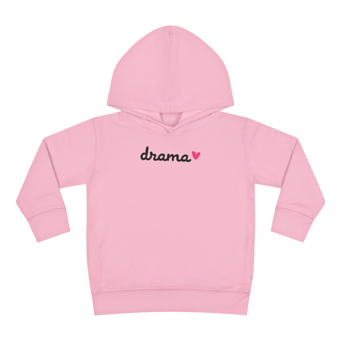 Front side view of DRAMA Toddler Hoodie in Pink