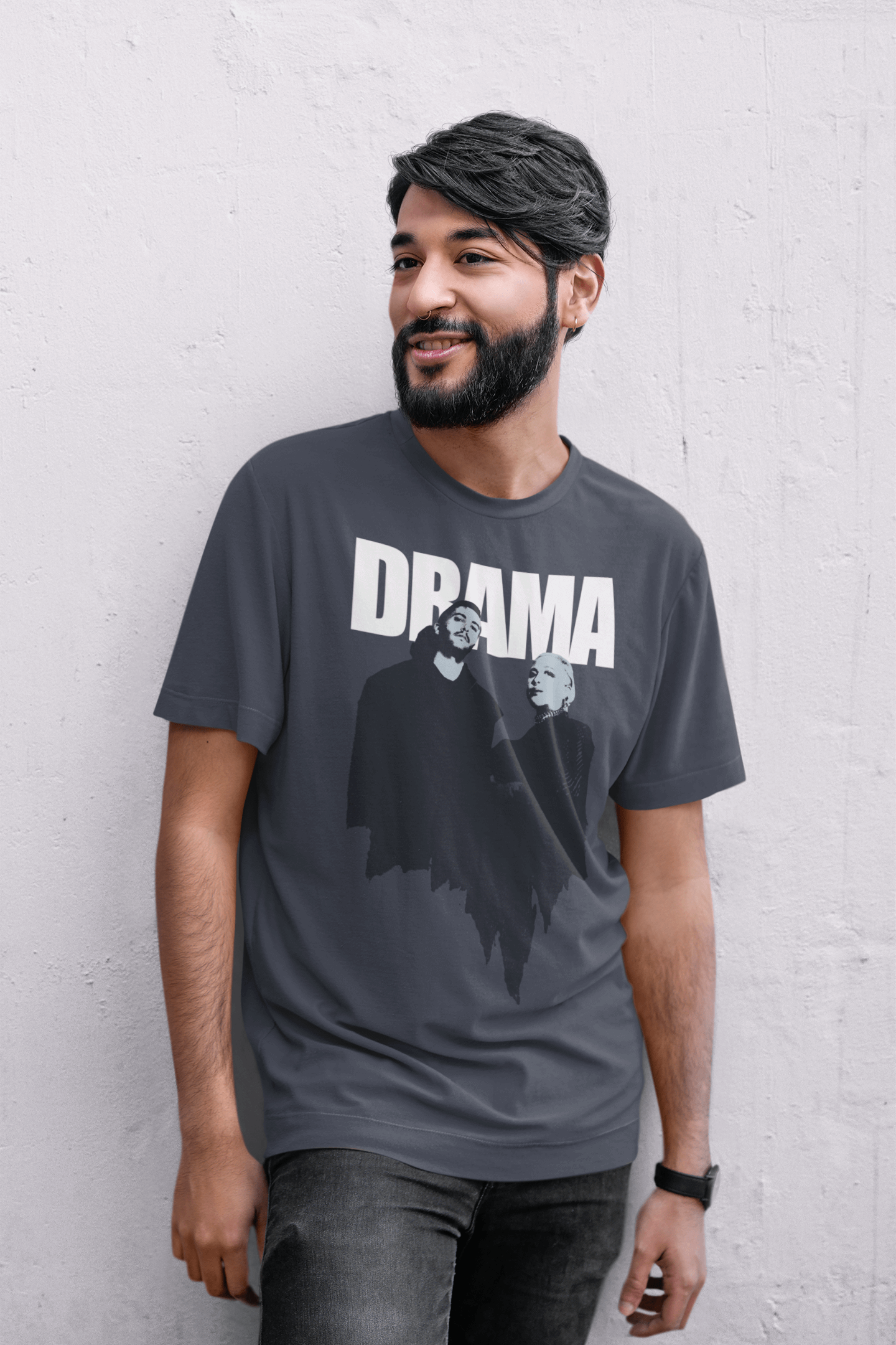 Male model wearing the DRAMA Vamp Tee front side